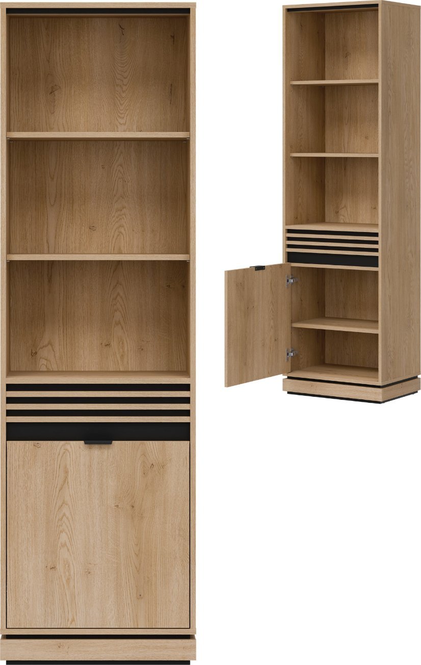 Regał L/P z półkami otwartymi Szafka Lamele Dąb Cremona Czarny FERRO FE06