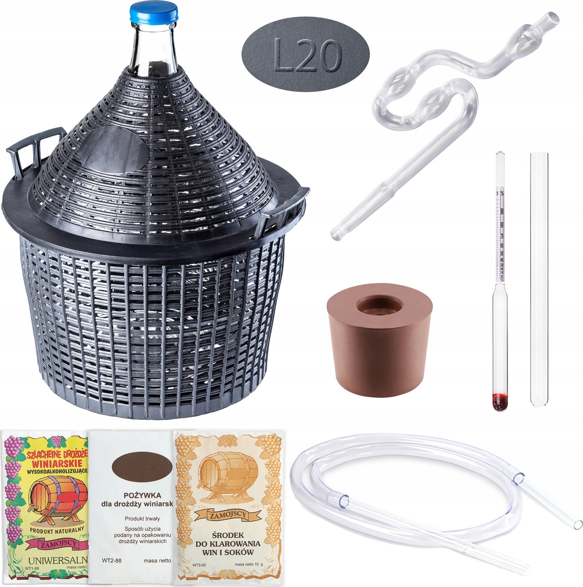 Balon 20L z wąs otwo+korek 3+rur plas+ściąg+winiom