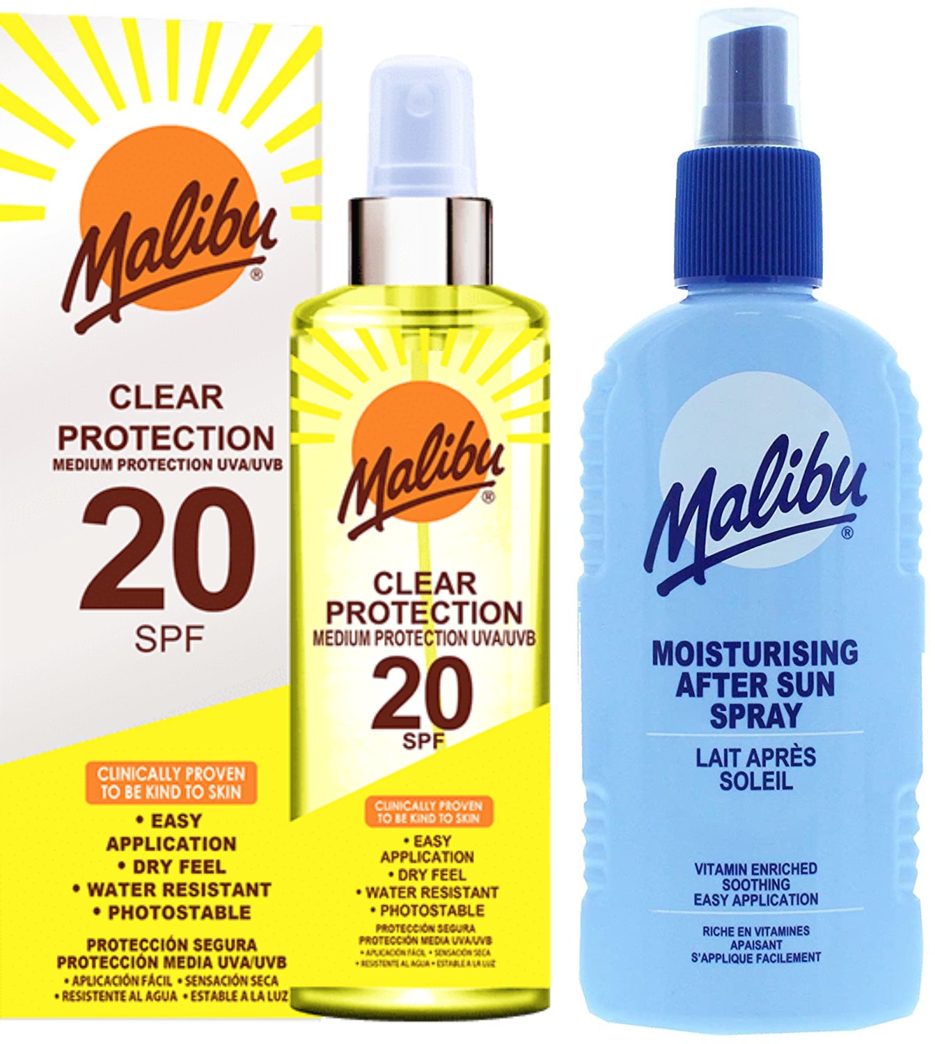 Malibu SPF20 Przezroczysty Spray Ochronny + Balsam W Sprayu Po Opalaniu 200ml