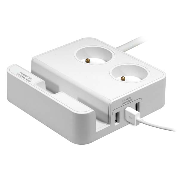 Logo 2 gniazda, 3x USB, z podstawą na telefon (1017270)