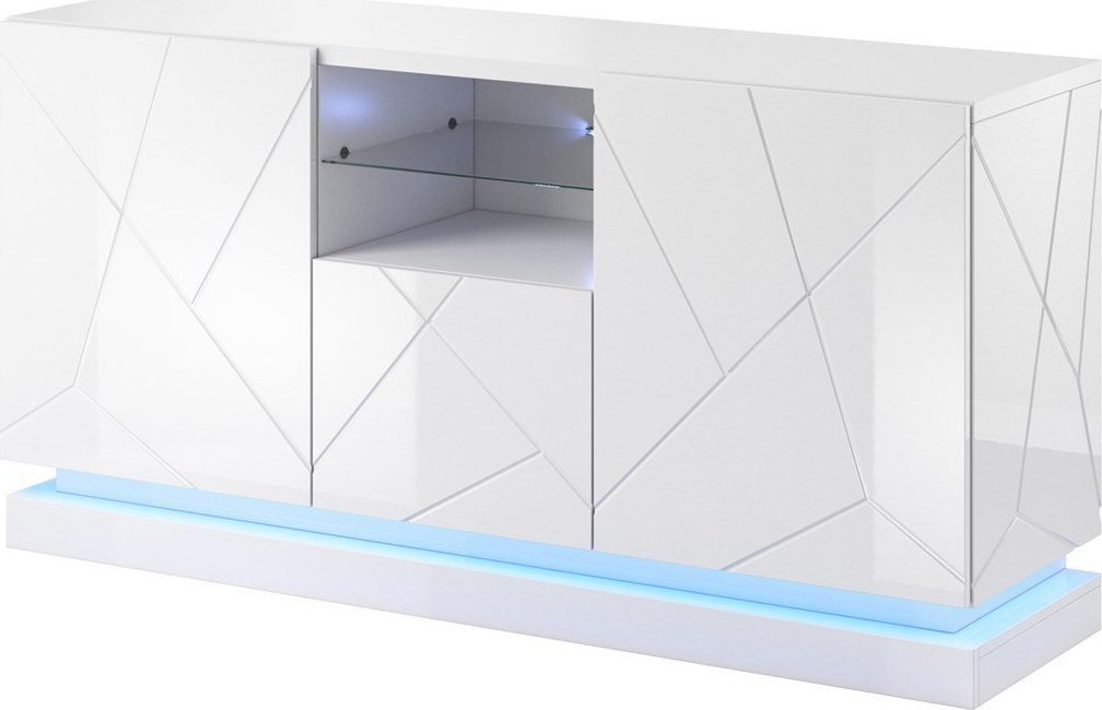 Cama Meble Komoda QIU 2D1K 150x41,5xH75 biały połysk/biały połysk