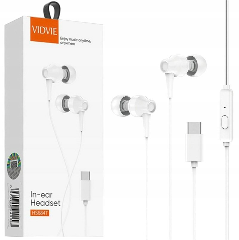 SŁUCHAWKI PRZEWODOWE DOKANAŁOWE USB TYP-C Z MIKROFONEM PILOTEM BIAŁE 1.2m