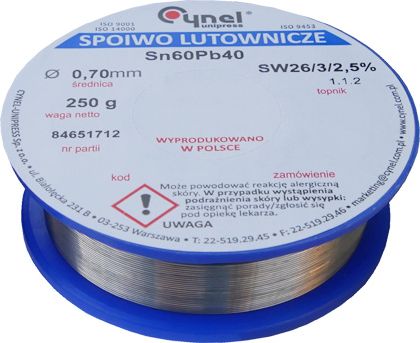 Mojeledy Cyna 1,00mm 100g SW26/3/2.5% spoiwo lutownicze (Sn60Pb40)