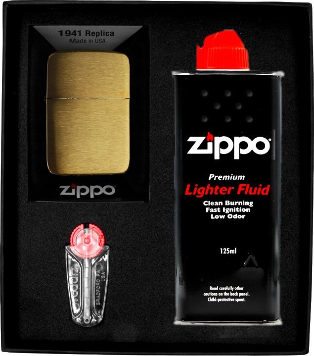 Zestaw ZIPPO Zapalniczka REPLICA BRUSH BRASS Prezentowy No1