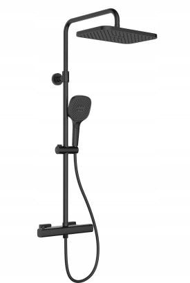 5756-910-81 / KFA / MALAGA / DESZCZOWNIA Z BATERIĄ TERMOSTAT NATRYSKOWĄ ŚCIANNA, BLACK /