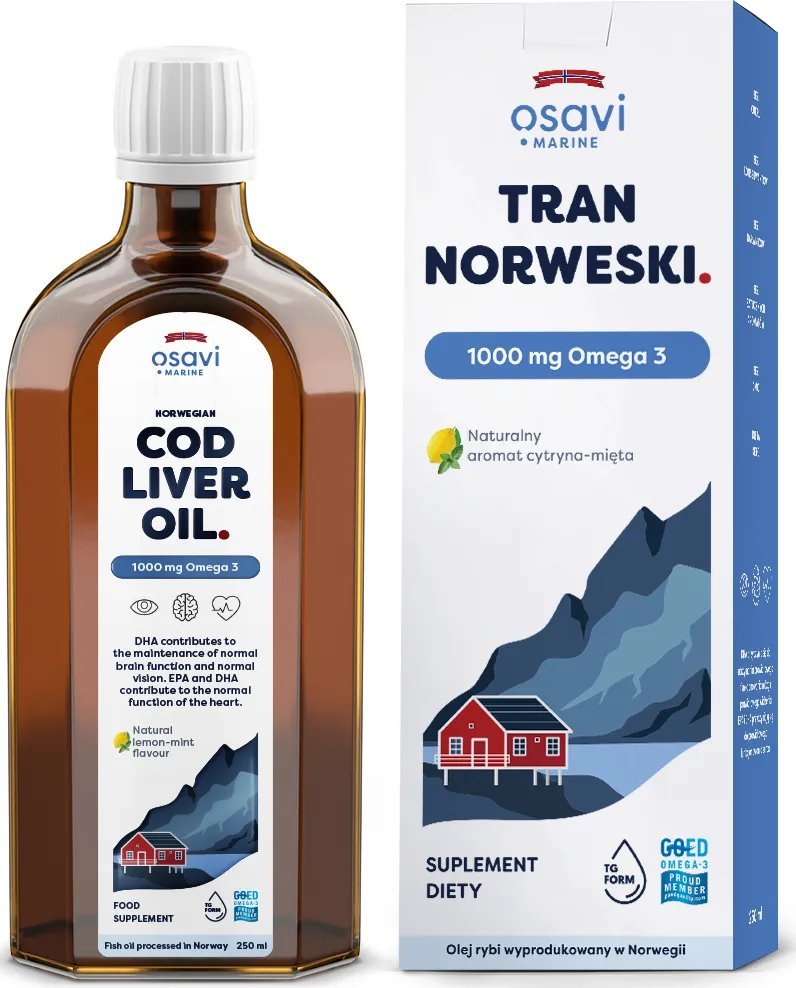 Osavi Osavi - Tran Norweski, 1000mg Omega 3, Cytryna-Mięta, 250 ml