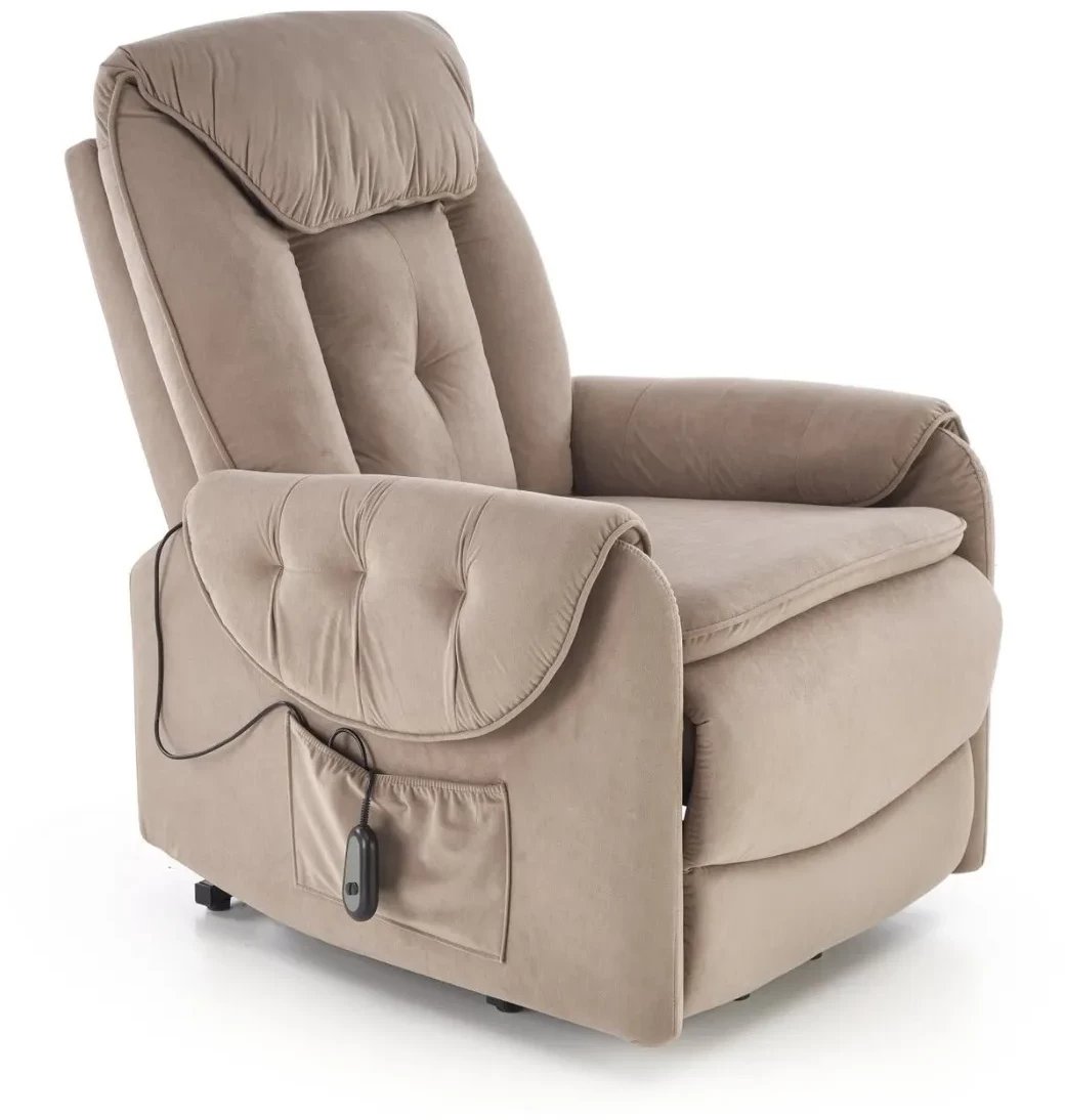 Fotel rozkładany elektrycznie HORTON beżowy z funkcją pionizacji HALMAR