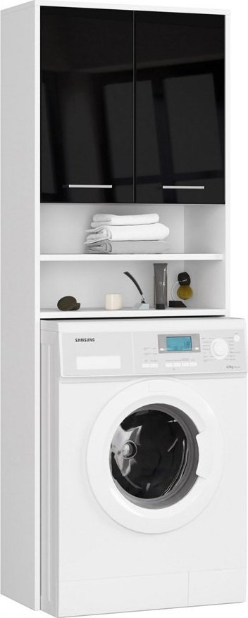 Elior Regał łazienkowy nad pralkę biały + czarny połysk - Rikero 4X