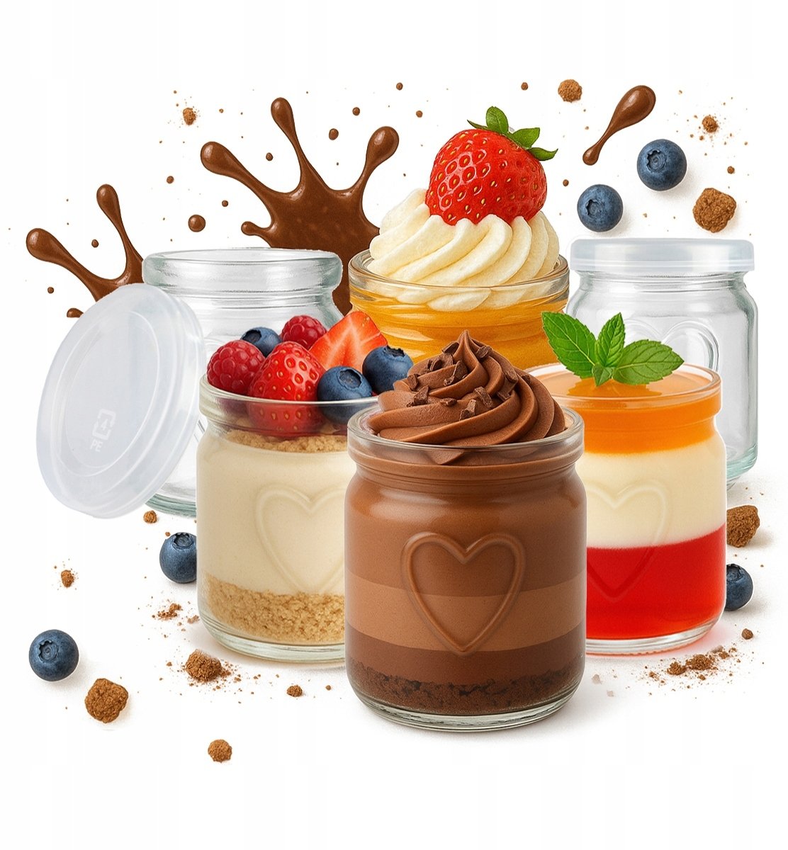 84x POJEMNIK NA DESERY 250ml SŁOIK SZKLANY SERCE Na Deserki Do Deserów