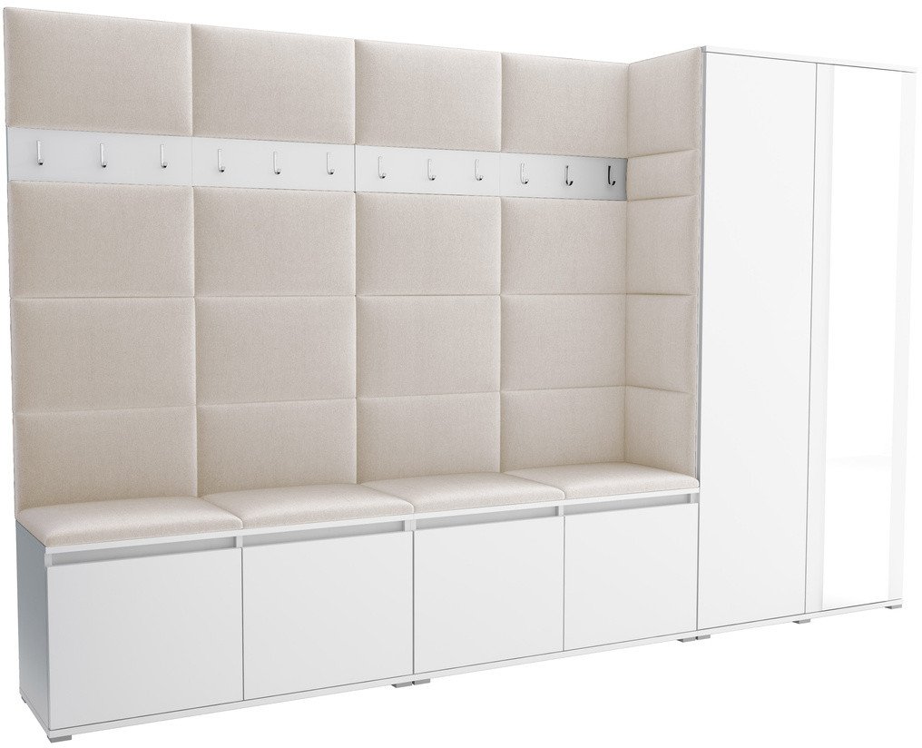 Tapicerowana garderoba Noris V z lustrem - kolor biały + tkanina Trinity 01