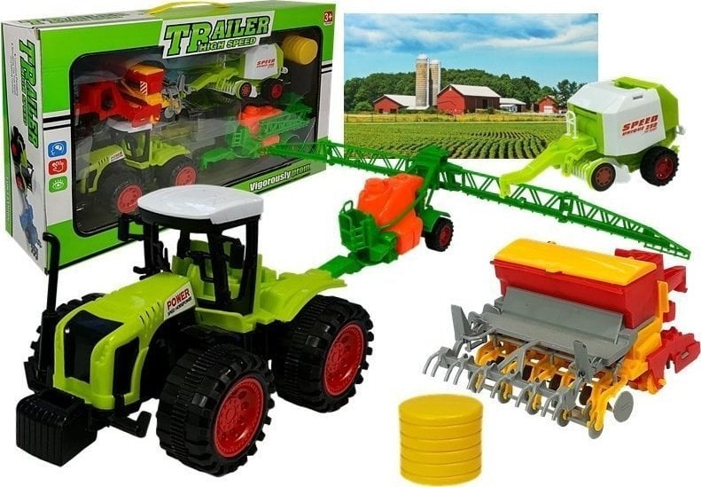 Zestaw Autek Farmerskich Opryskiwacz Prasa LEAN Toys