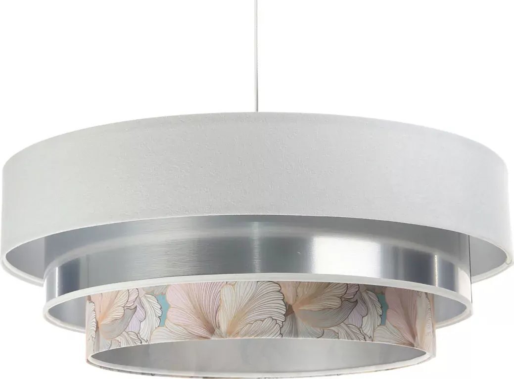 Lampa wisząca Lumes Biało-srebrna lampa wisząca z okrągłym abażurem - S452-Ilia