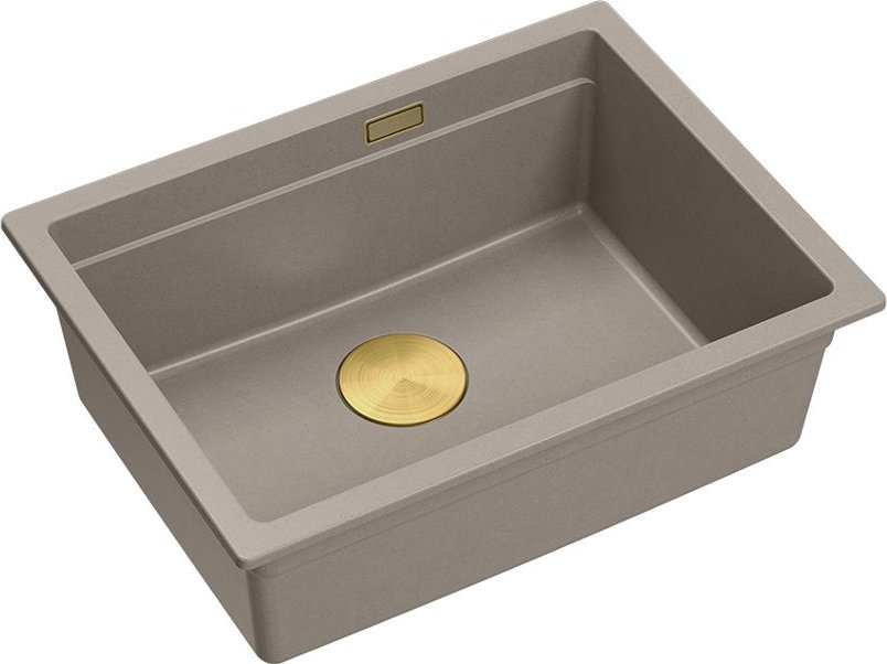 Zlewozmywak GraniteQ LOGAN 100 GraniteQ zlewozmywak soft taupe 59,5x45,1x21,5 cm 1-komorowy wpuszczany z syfonem manualnym złoty