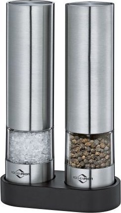 Młynek do przypraw Kuchenprofi Elektryczne młynki do soli i pieprzu, 2 szt., stal nierdzewna, śred. 4,5 x 17 cm / Kuchenprofi