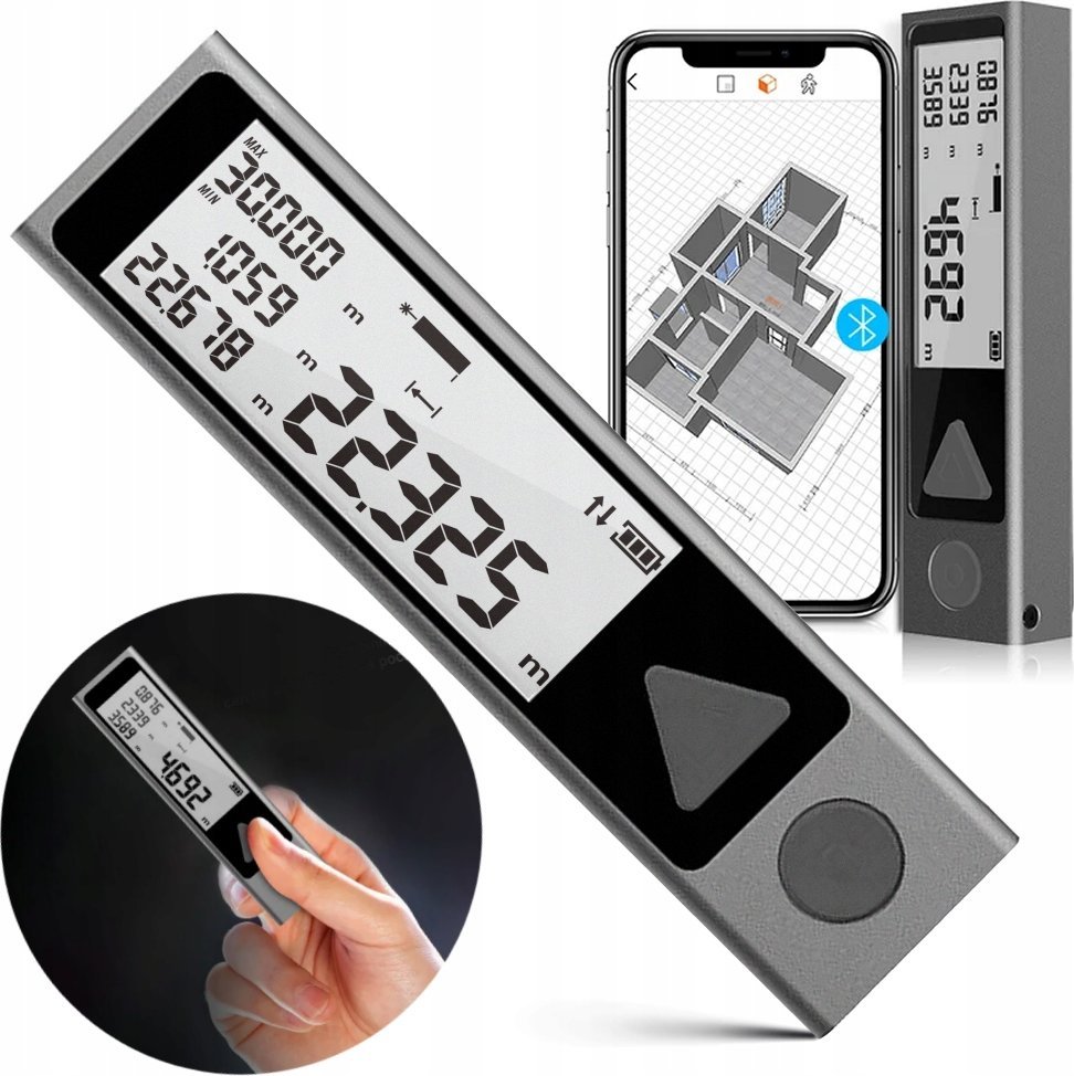 DALMIERZ LASEROWY PROFESJONALNY CYFROWY MIERNIK ODLEGŁOŚCI 30m LCD