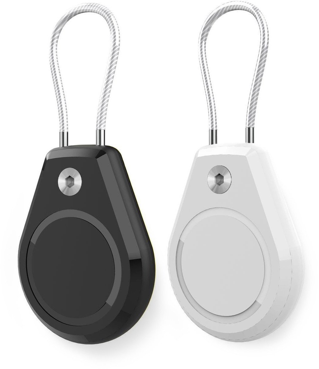 Etui na Apple AirTag wodoodporne, ze stalową linką - czarne + białe (2 sztuki)