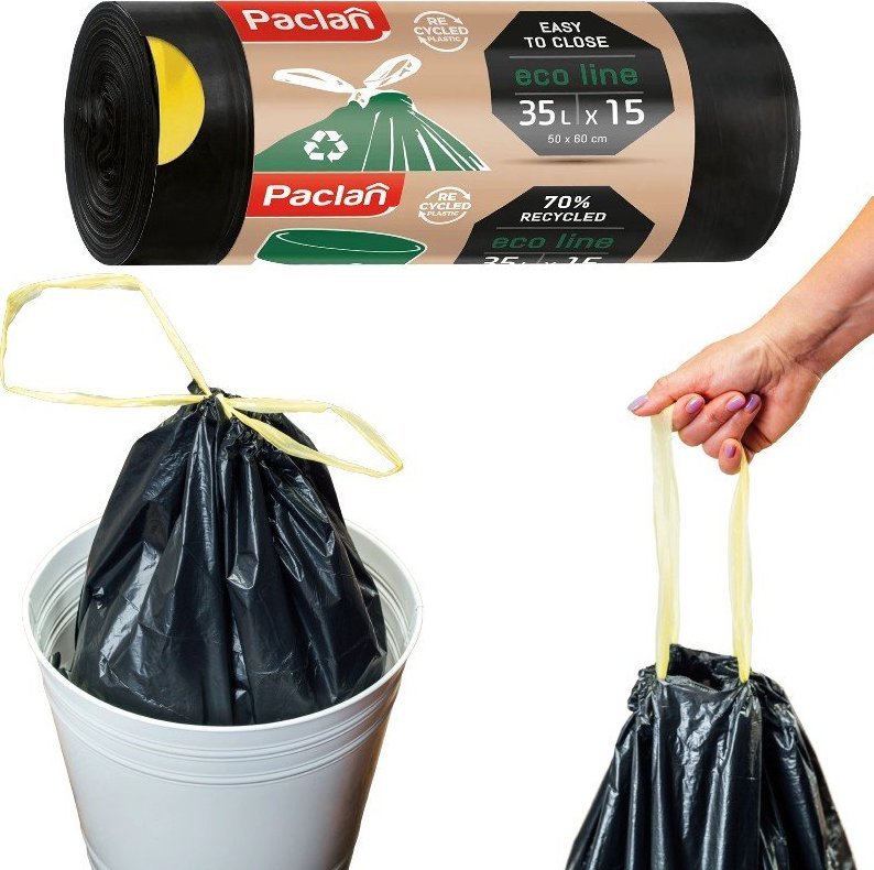 Bee Smart Worki na śmieci z taśmą uchwytami 35l 15szt MOCNE