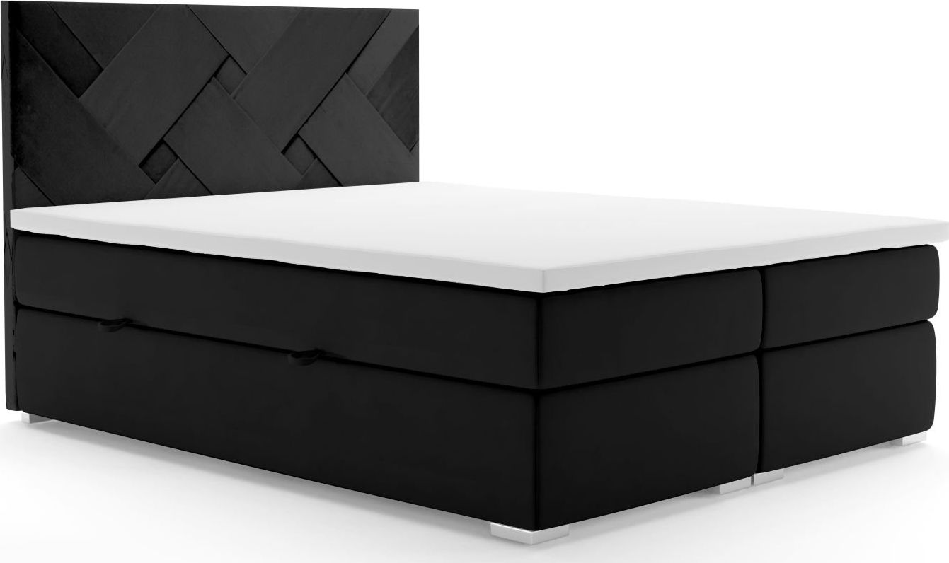 LAVERTO Łóżko kontynentalne FEZ 180x200 czarne velvet z pojemnikiem