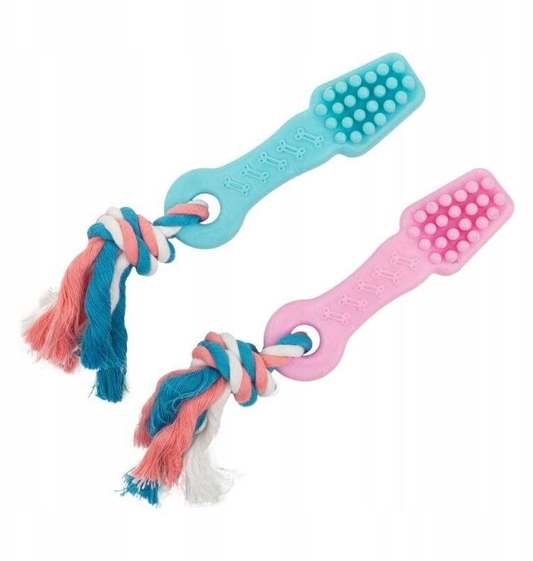 Zabawka, dla psa, szczoteczka, 12,5 cm, z liną bawełnianą