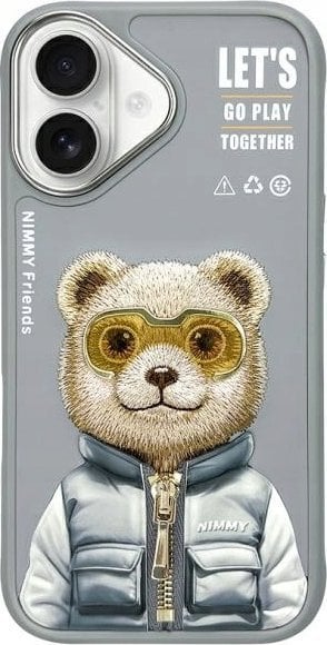 Nimmy iPhone 16 6.1" case gray/grey Cool&Cute 2.0 Bear