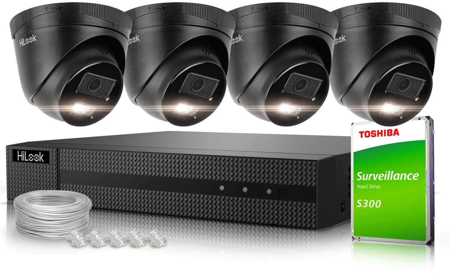 Zestaw do monitoringu 4x IPCAM-T4-30DL Black 4Mpx Dual-Light 30m HiLook by Hikvision