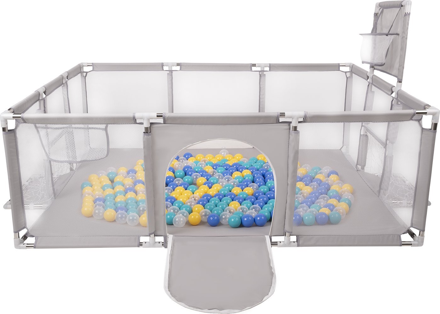 Selonis Boisko BO-100X z piłeczkami 6cm szary: turkus-niebieski-żółty-transparent 180x122x62/400piłek Zabawka kojec