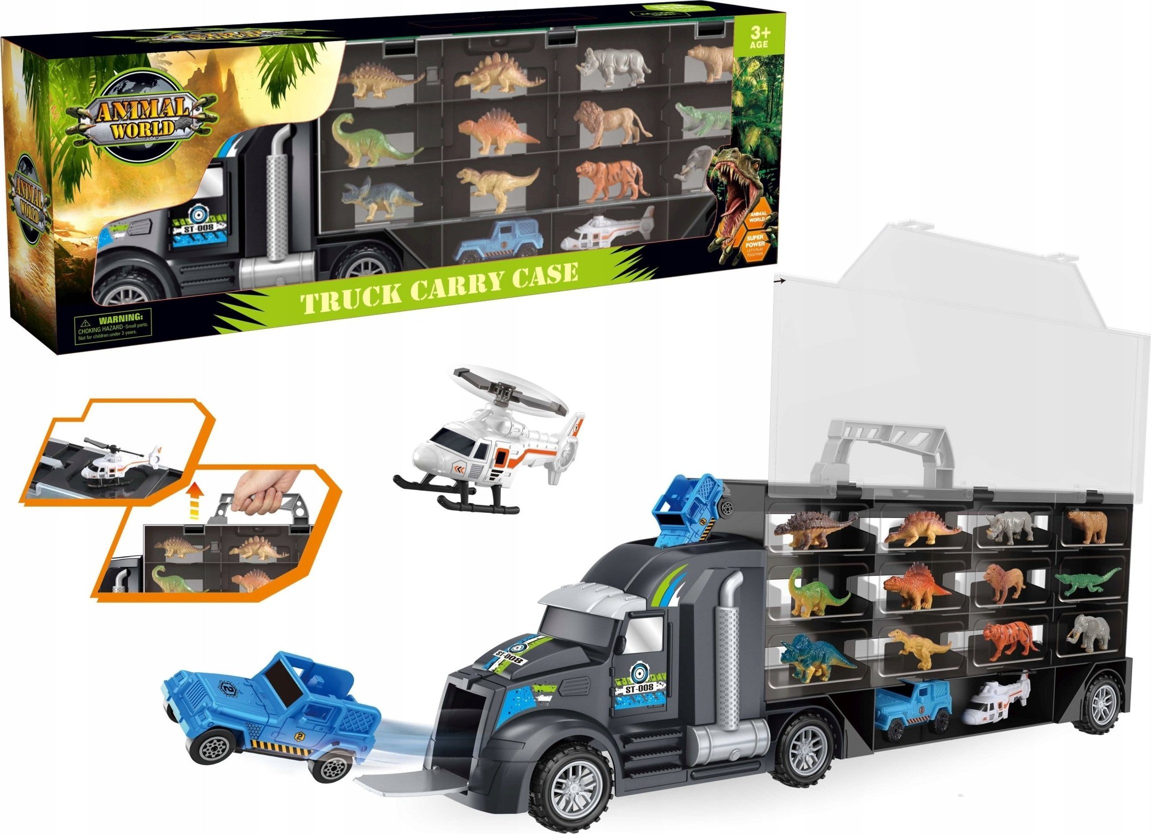 AIG mix Tir Ciężarówka Wyrzutnia Auto Helikopter Dinozaury