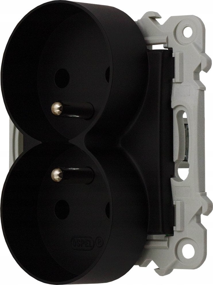Ospel Gniazdo podwójne z uziemieniem Ospel Szafir GP-2ZRZ/m/33 moduł bez ramki czarny metalik