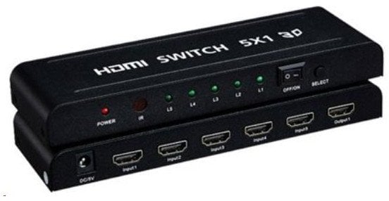 Premiumcord Hdmi Przełącznik 5:1 Z Pilotem Zdalnego Sterowania I Zasilaczem Sieciowym, Metalowa Obudowa, Przełącznik Ze Statusem Led, Rozdzielczość Wi