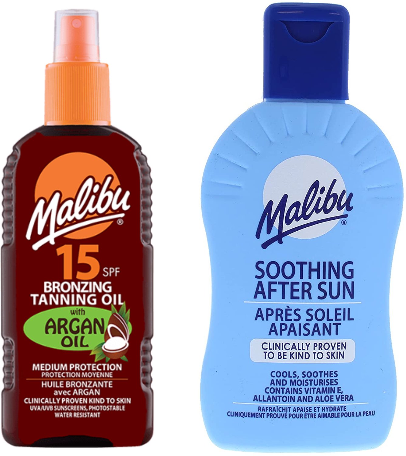 Malibu Olejek Brązujący Z Olejkiem Arganowym SPF15 200ml + Balsam Po Opalaniu 200ml