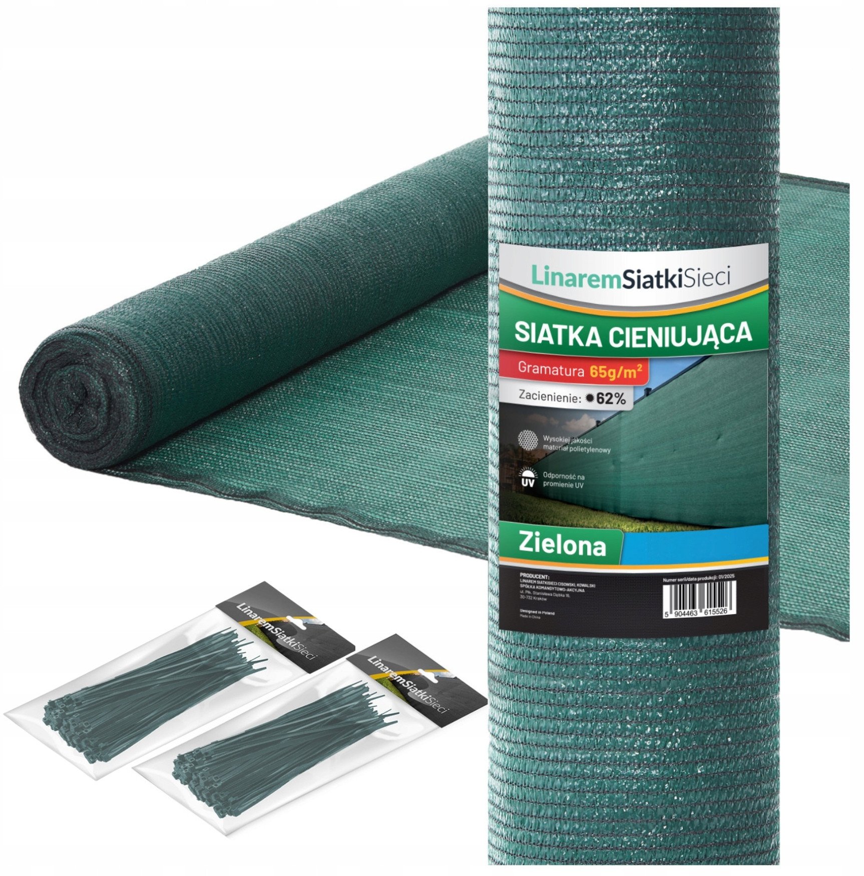 SIATKA CIENIUJĄCA 62% MASKUJĄCA 2x50m OSŁONA NA PŁOT OGRODZENIE ZIELONA +UV