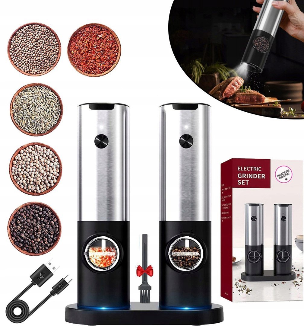 2 Elektryczny Młynek do Soli i Pieprzu Braders Znakomity Zestaw na Prezent