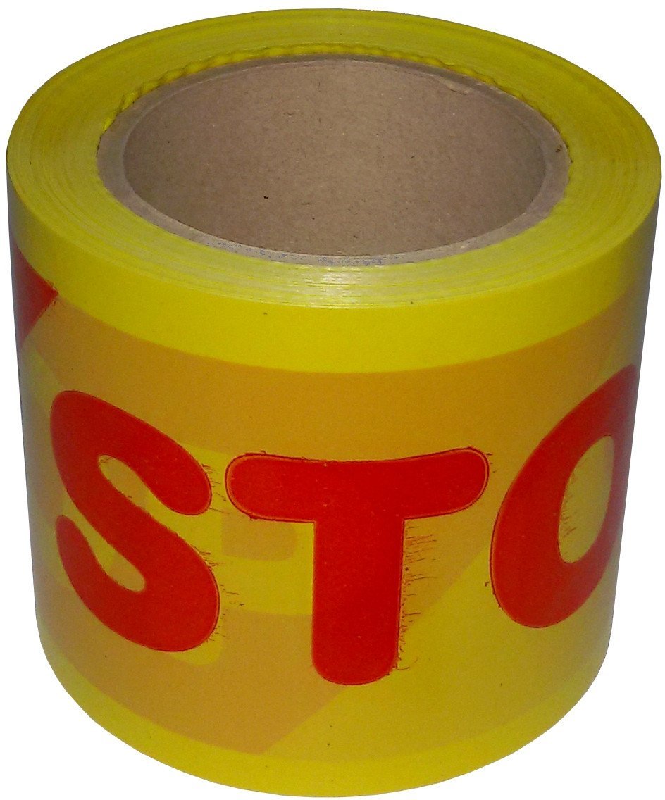 HAZARD TAPE WITH THE WORD STOP