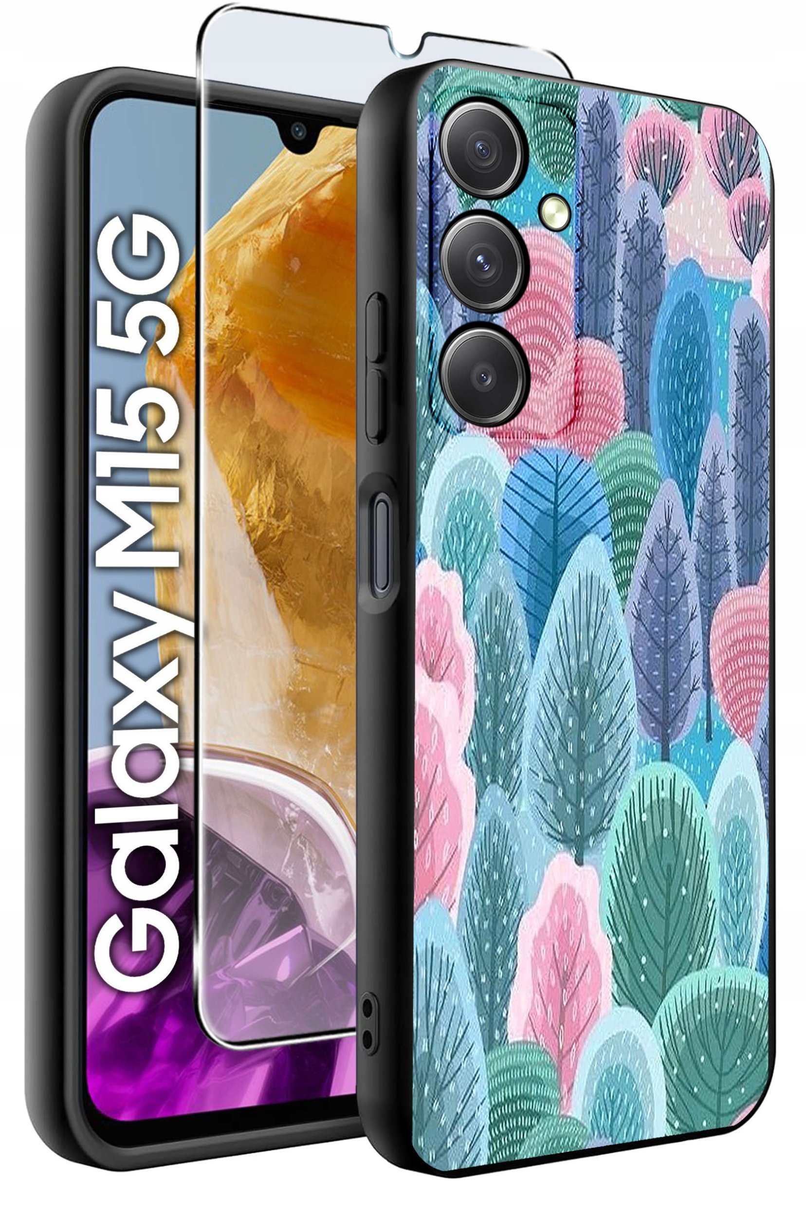 ETUI do Samsung M15 5G WZORY | SILIKONOWE MATT CASE + SZKŁO HARTOWANE 9H