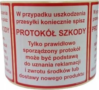 MD Labels Naklejki Etykiety Ostrzegawcze Protokół Szkody/Relamacja 1000szt