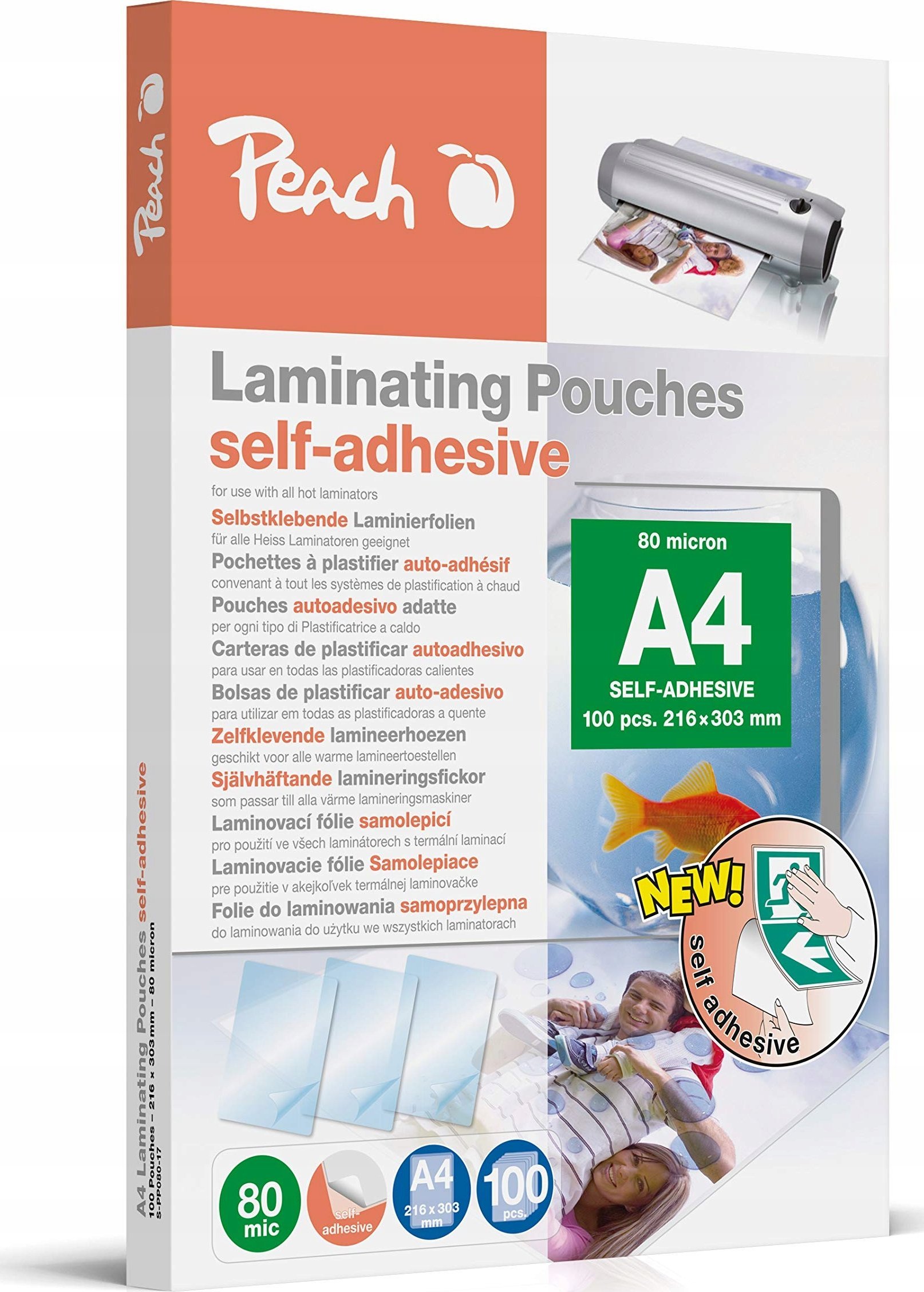Peach Folia Do Laminowania A4 (303X216Mm), 80Mic, Błyszcząca, Samoprzylepna, 100Szt. (SPP08017)