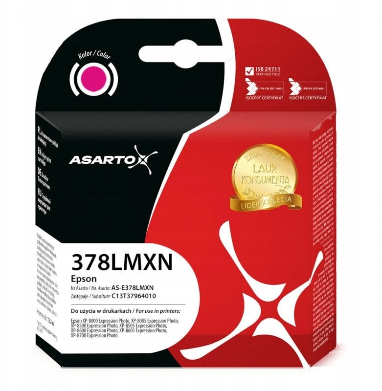 Tusz Asarto do Epson 378XL | C13T37934010 | 830 str. | magenta