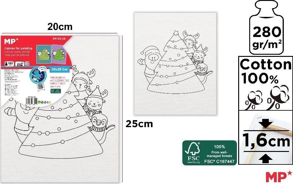 Płótno do malowania choinka 20x25cm