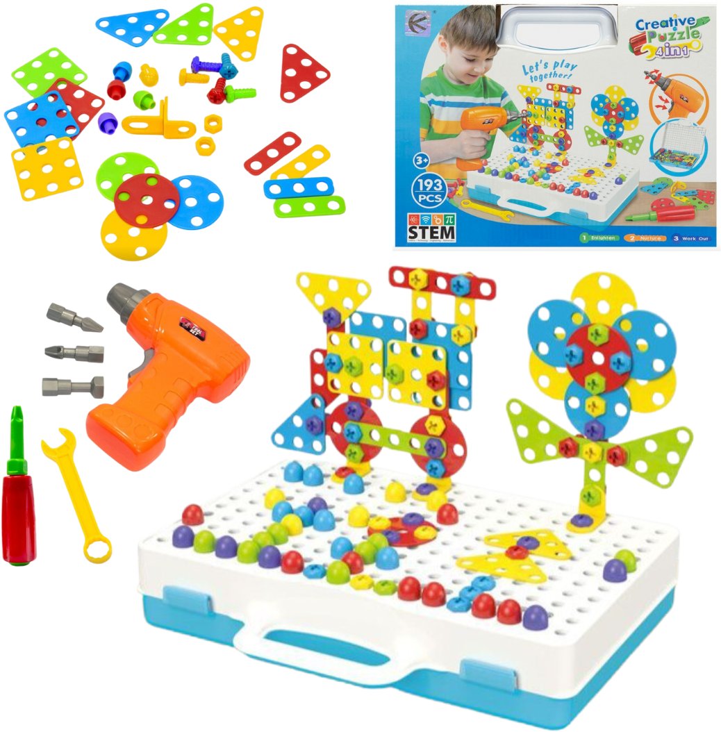 Puzzle konstrukcyjne w walizce z narzędziami, 193 elementy