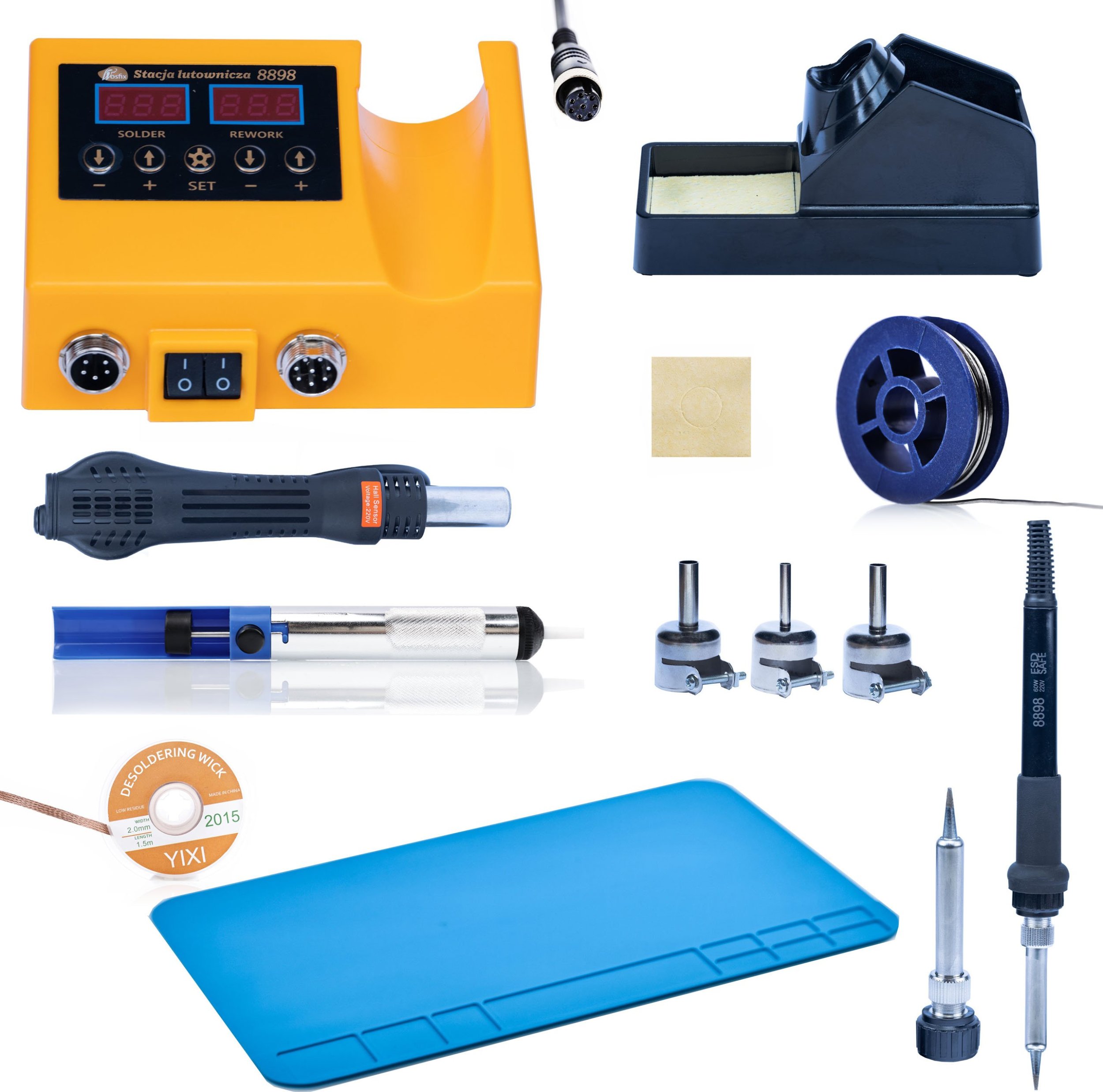 Rosfix STACJA LUTOWNICZA LUTOWNICA HOT-AIR MATA CYNA 5XGROTY ODSYSACZ PLECIONKA XL