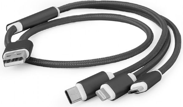 Kabel USB Gembird USB-A - USB-C + microUSB + Lightning 1 m Czarny (CC-USB2-AM31-1M)