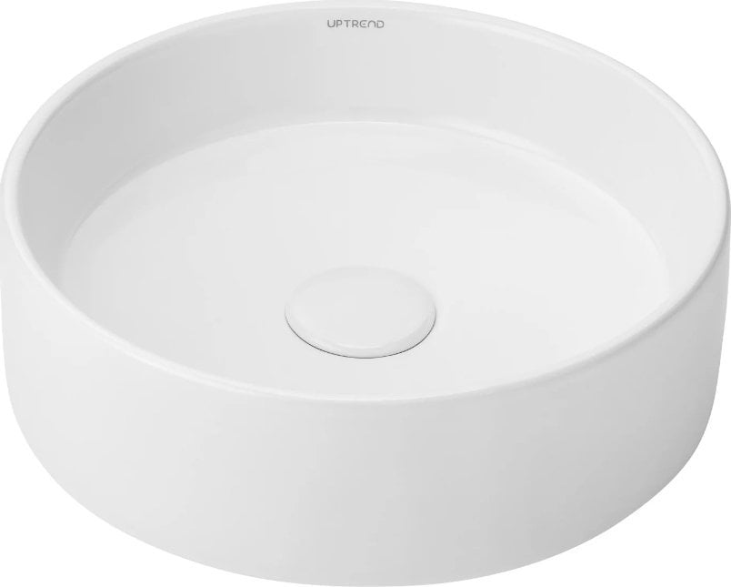 Umywalka ceramiczna nablatowa okrągła, powłoka UP-CLEAN, ścianki UP-SLIM Kaya połysk biała
