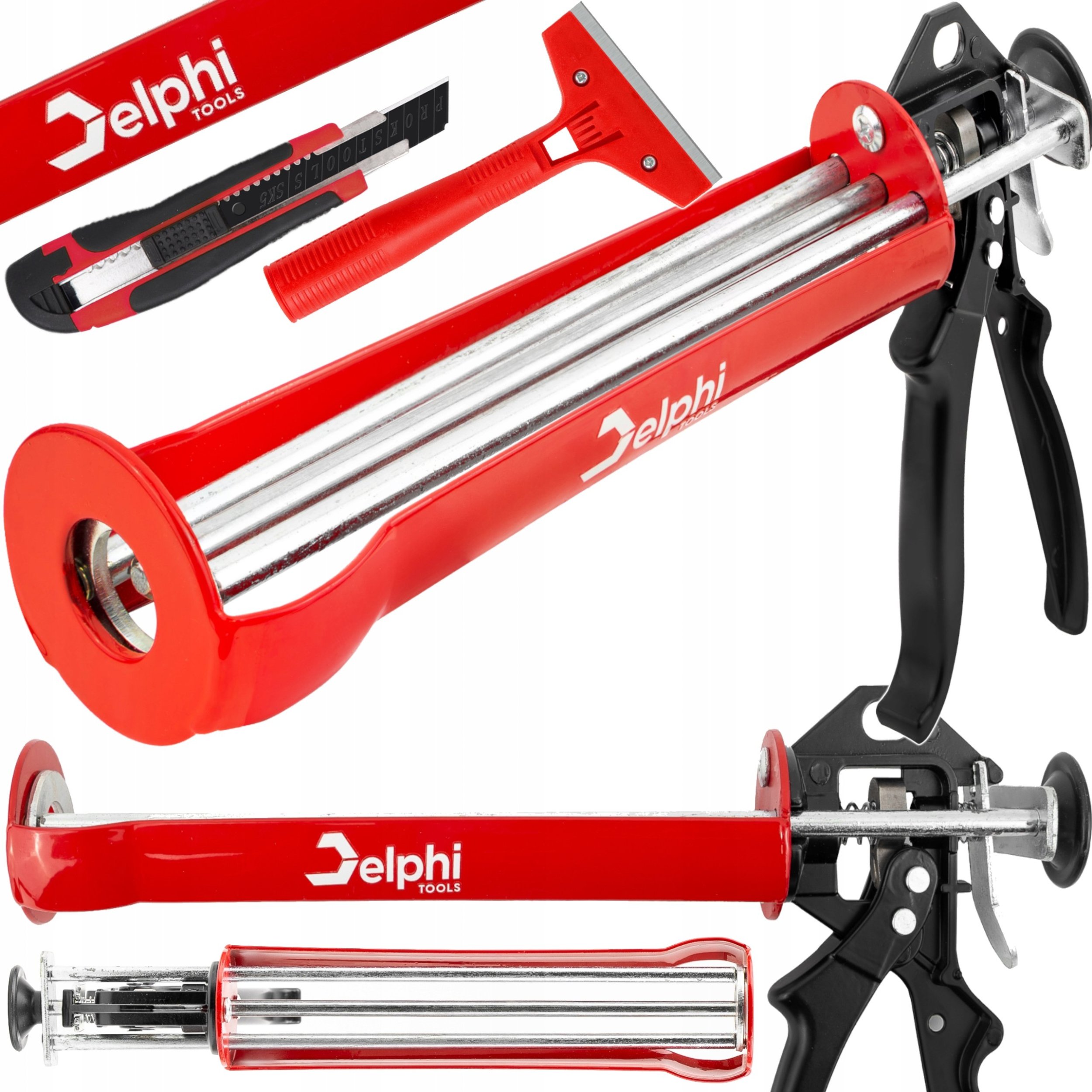 Delphi Tools PISTOLET WYCISKACZ DO SILIKONU KLEJU MAS GĘSTYCH FUG AKRYLU MOCNY POTRÓJNY