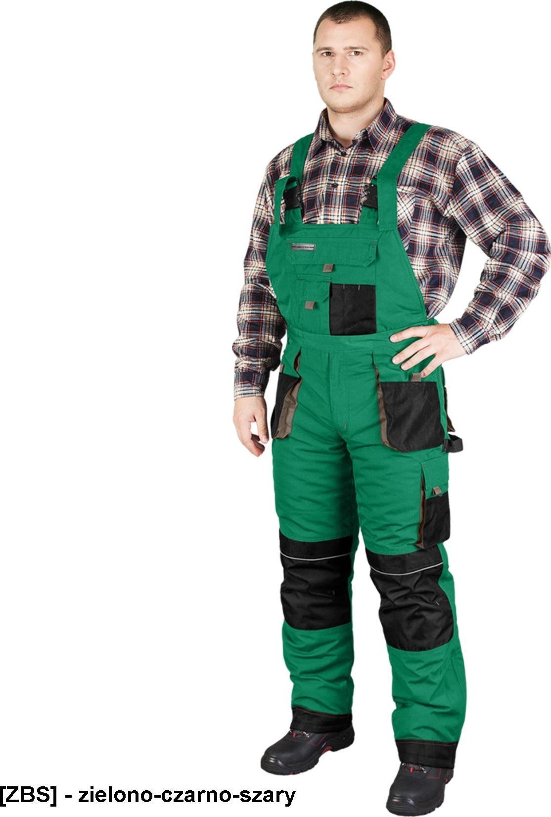 R.E.I.S. LHFMNWB - spodnie ochronne ogrodniczki ocieplane - zielono-czarno-szary M