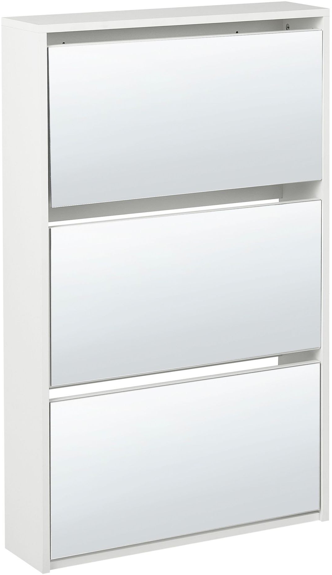 Szafka na buty 3 przegrody lustrzane fronty biała MIDFIELD
