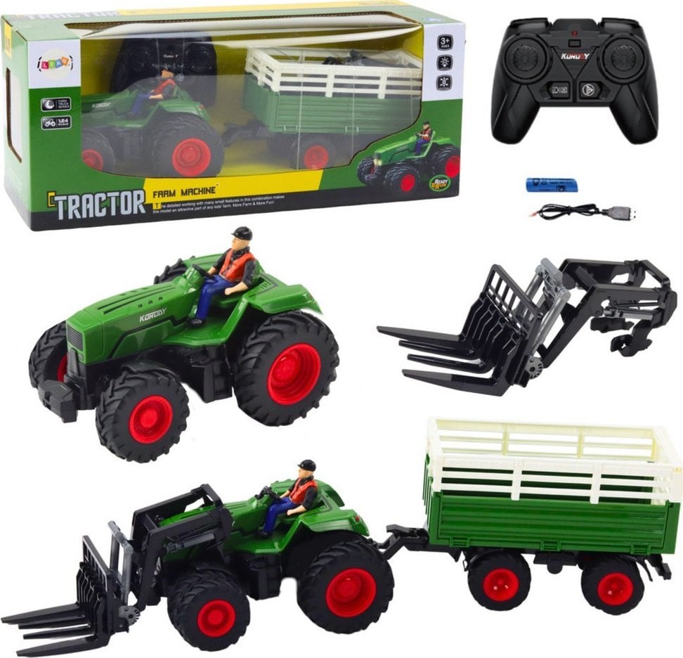 Traktor Rolniczy Z Przyczepą i Widłami Zdalnie Sterowany RC 2.4G LEAN Toys