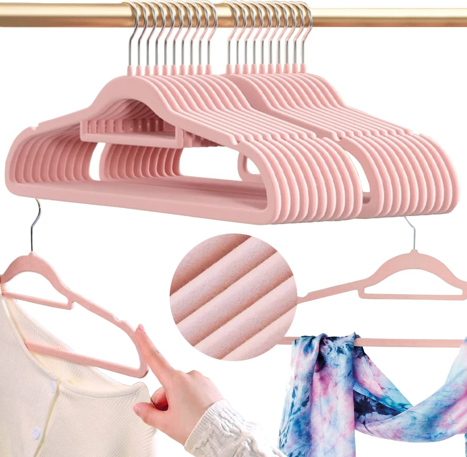 Zestaw wieszaków welurowych MAGIC VELVET 20 szt. różowe