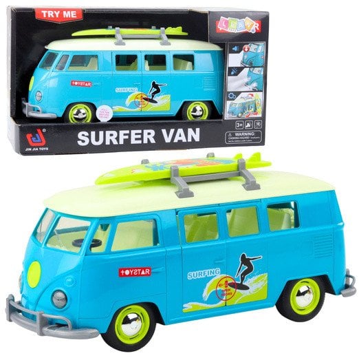 Samochód Surfer Van Bus Deska Surfingowa Światła Dźwięki Turkusowy
