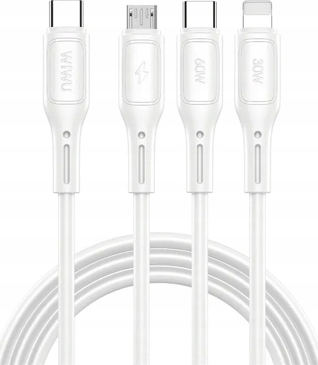 Kabel USB WiWU USB-C - USB-C + microUSB + Lightning 1 m Biały