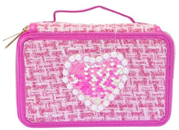 nice Piórnik tweedowy 3 poziomy ciemny róż